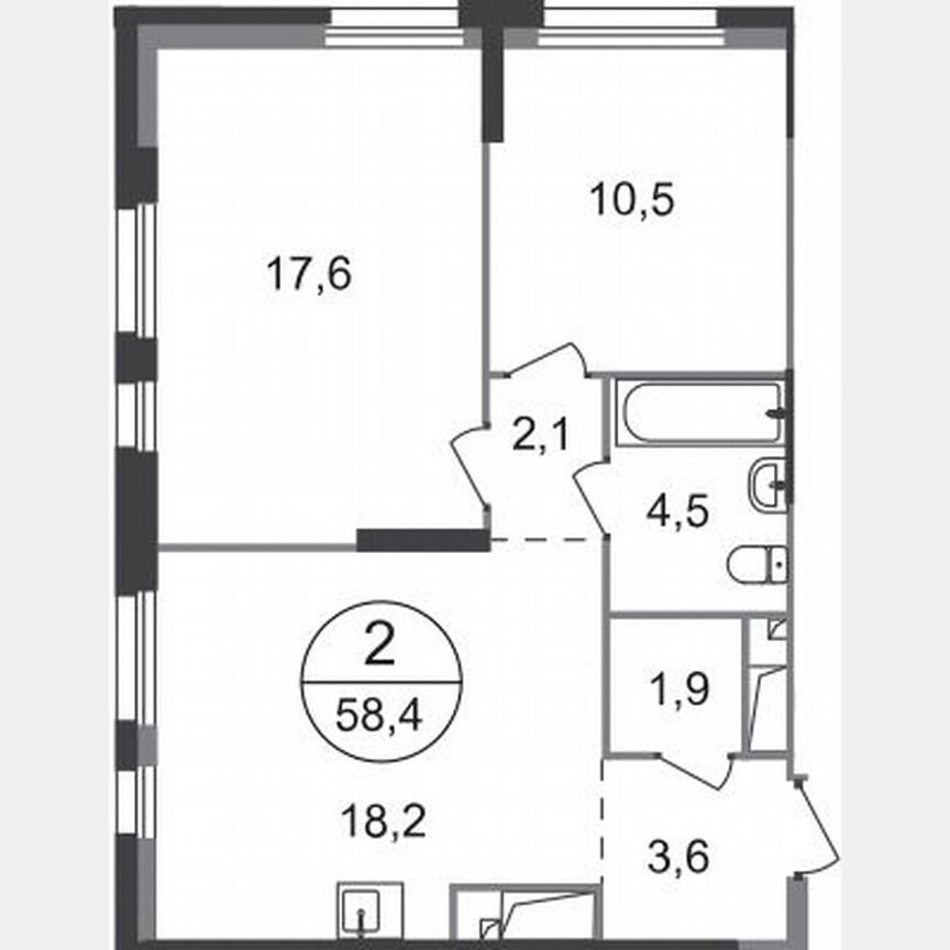 2-к. квартира, 58,4 м², 5/19 эт.