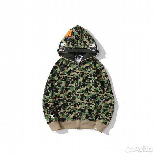 Зип худи Bape full Зип double hood зелен