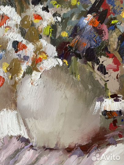 Картина маслом натюрморт Букет полевых цветов