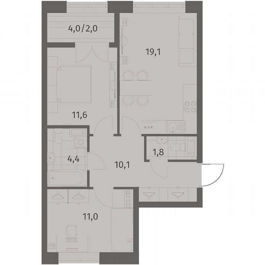 2-к. квартира, 60,1 м², 9/11 эт.