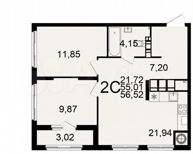 2-к. квартира, 56,5 м², 21/25 эт.