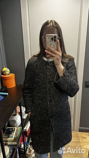 Пальто шерстяное женское черное средней длины