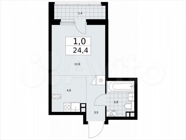 Квартира-студия, 24,4 м², 3/12 эт.