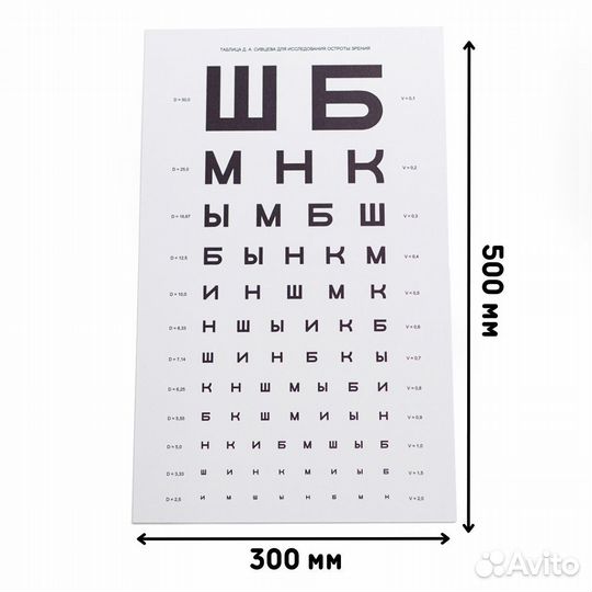 Таблица Сивцева для проверки зрения 500х300 мм кре