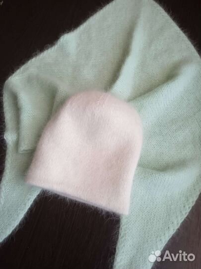 Комплект шапка и бактус пряжа пух норки