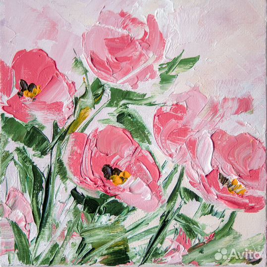 Картина маслом букет цветов мастихином