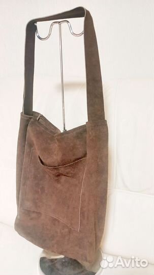 Сумка шопер замшевая коричневая вертикальная