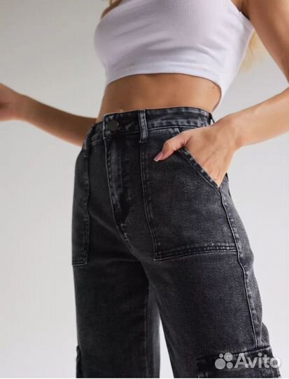 Джинсы карго с карманами женские