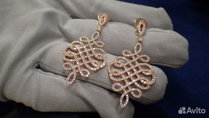 Золотые серьги с бриллиантами 2.33 карат
