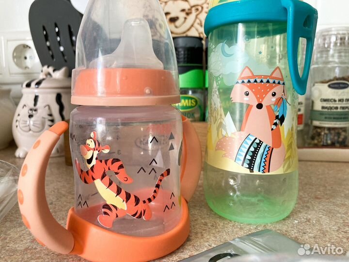 Первая бутылочка-поильник Nuk, ниблер Happy baby