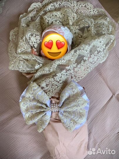 Конверт кружевной на выписку +бант