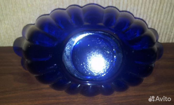 Ваза конфетница синее стекло Гусь Хрустальный