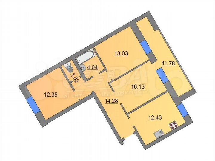 3-к. квартира, 63,5 м², 8/9 эт.