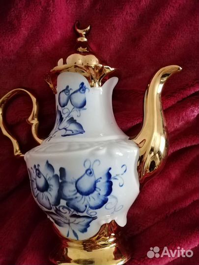 Кофейный сервиз Гжель позолота с полумесяцем