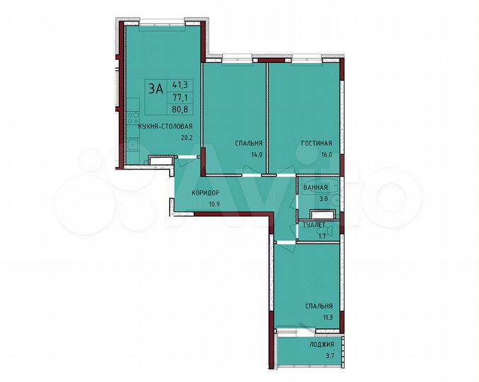 3-к. квартира, 80,8 м², 6/16 эт.