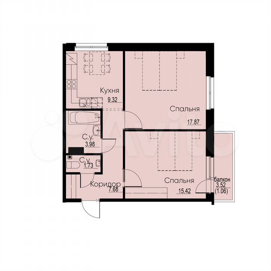 2-к. квартира, 57,1 м², 4/12 эт.