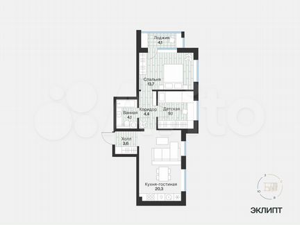 2-к. квартира, 57 м², 3/4 эт.