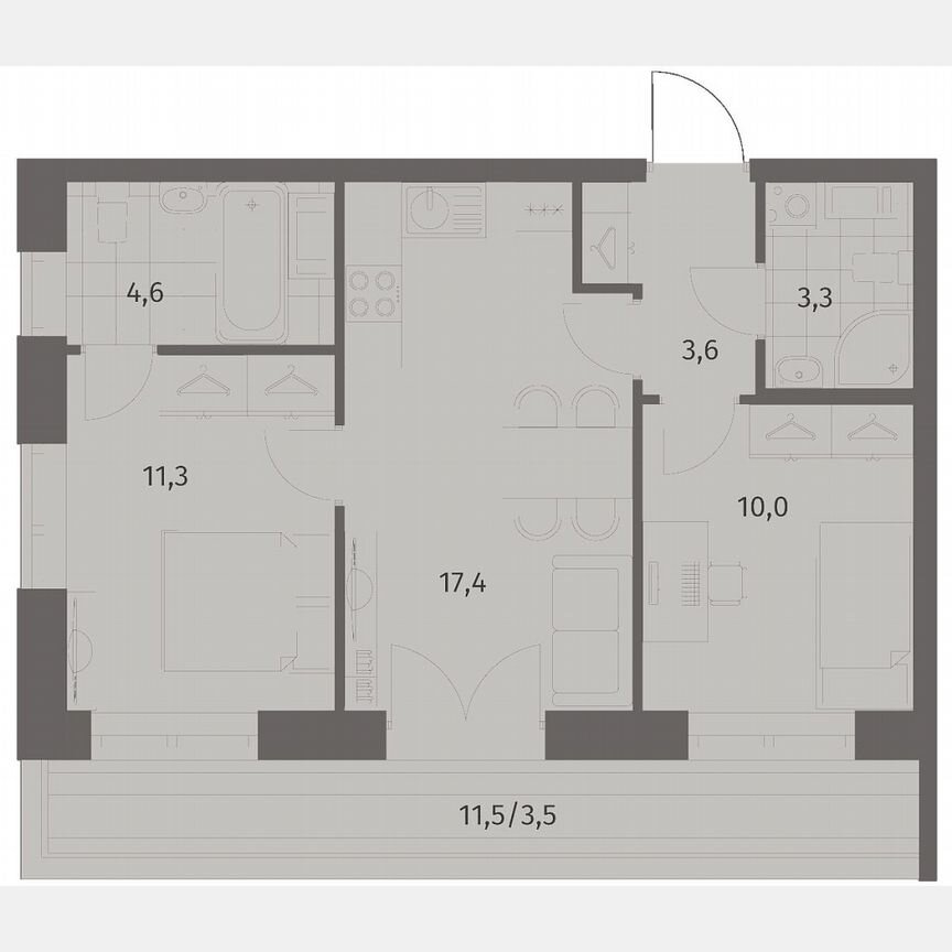 2-к. квартира, 53,6 м², 9/11 эт.
