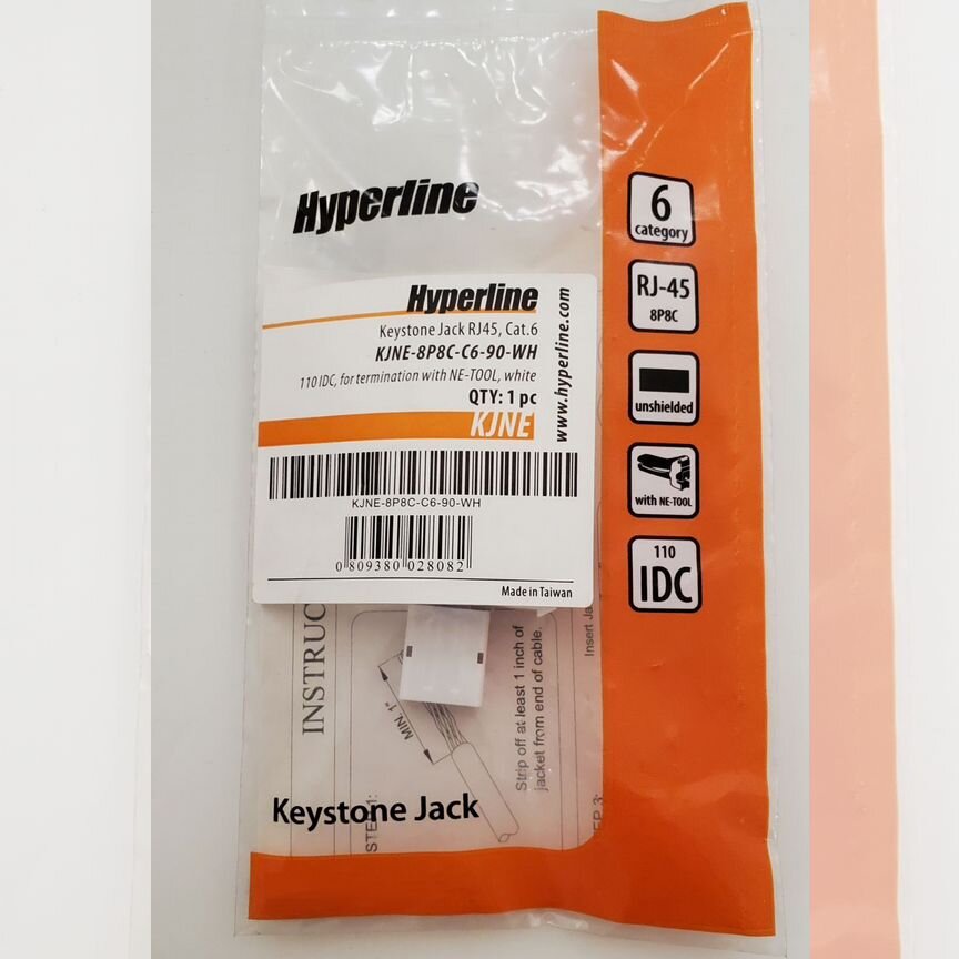 [KJNE-8P8C-C6-90-WH] Вставка Keystone Jack Rj-45(8p8c) Cat6 Kjne-8p8c-C6-90-Wh