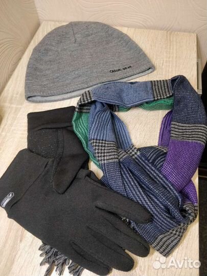 Комплект мужской шарф шапка перчатки (Оригинал)