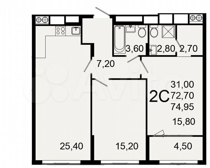 2-к. квартира, 75 м², 2/10 эт.