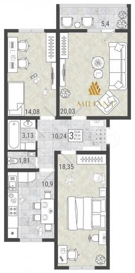 3-к. квартира, 81,2 м², 6/9 эт.