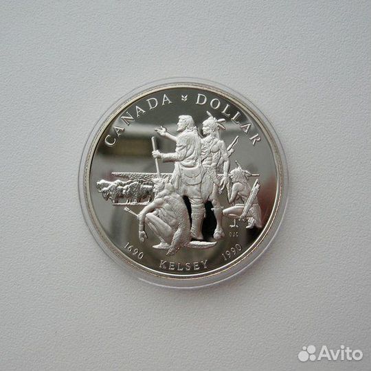 Канада 1 доллар 1990 Келси серебро Proof