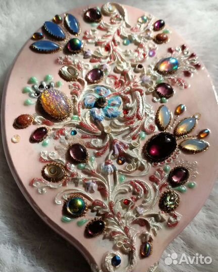 Зеркало на ручке 25 см Аметисты и опалы