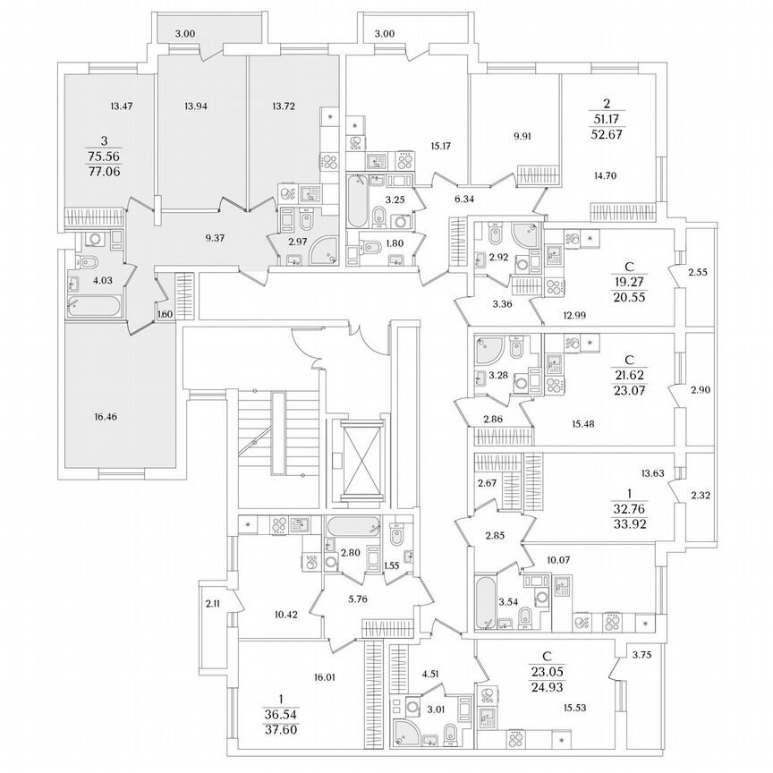 3-к. квартира, 77,1 м², 4/9 эт.