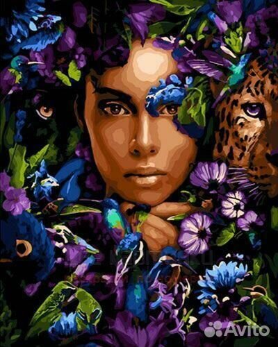 Картина по номерам 40x50 Лицо девушки среди цветов