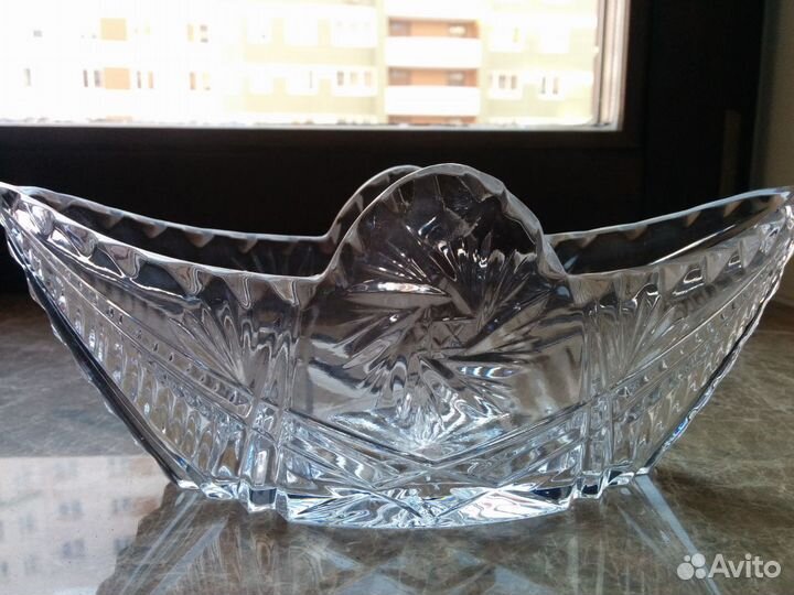 Блюдо новое в упаковке, хрустальная ладья СССР