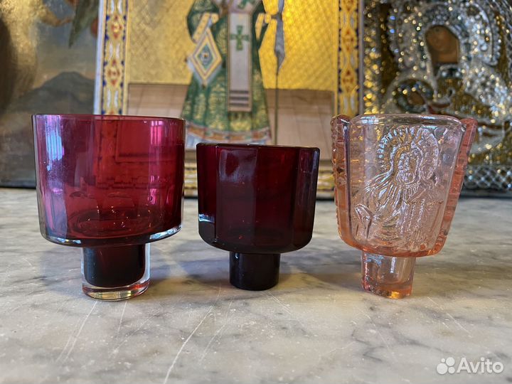 Старинные лампадные вставки, стекло, 6 штук