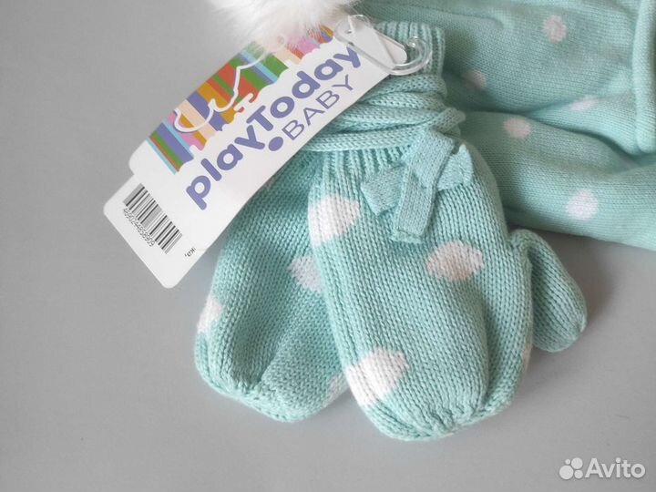 Новая шапка варежки для девочки play today 46