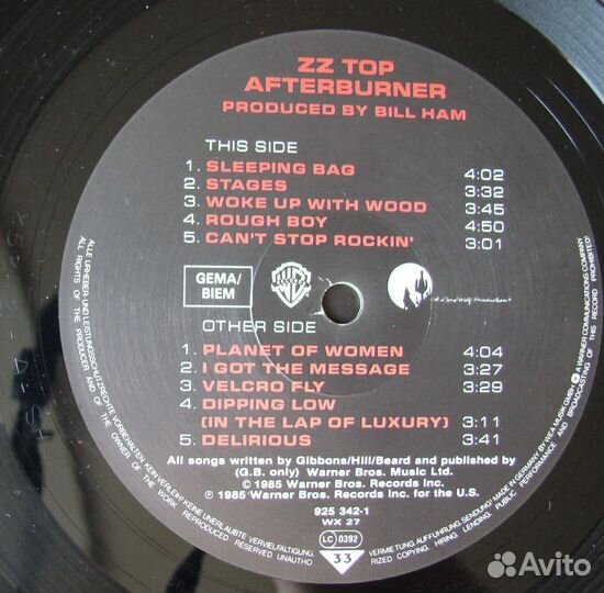 ZZ TOP - afterburner / 1985 germany TON