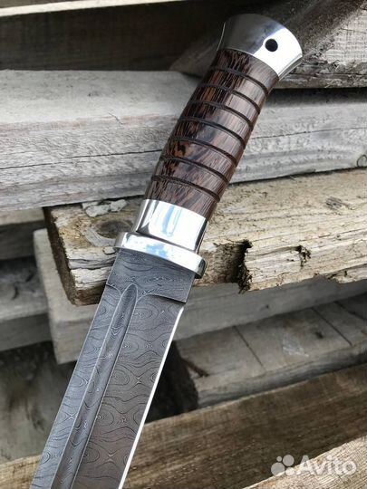 Большой нож Пластун из дамасской стали