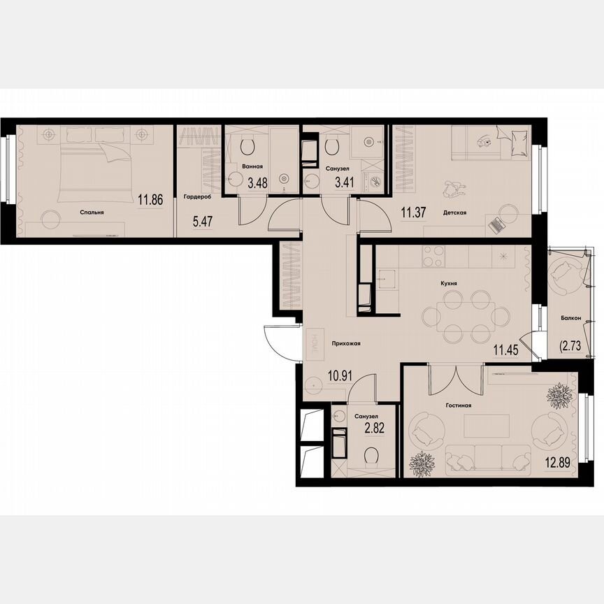 3-к. квартира, 75 м², 5/12 эт.