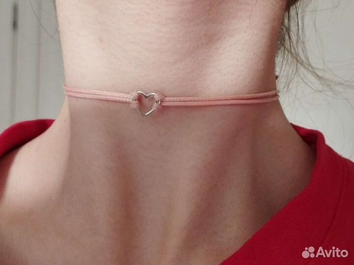 Чокер с сердечком нежно-розовый