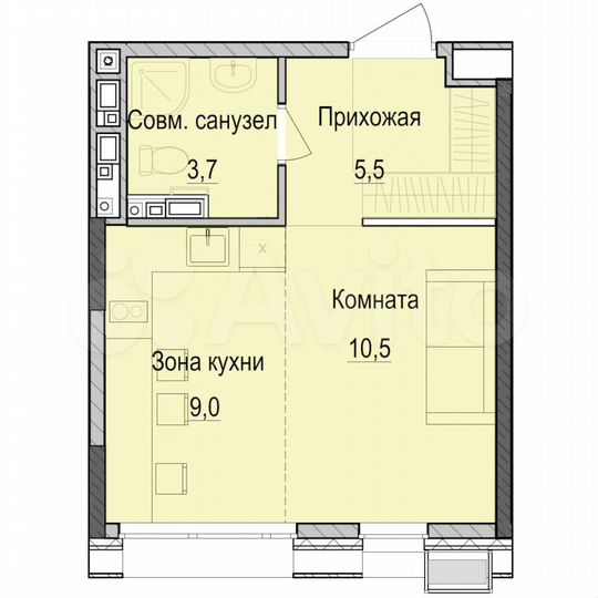 Квартира-студия, 28,7 м², 7/18 эт.