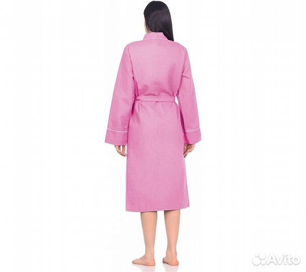 Халат вафельный Home One с кантом розовый 60