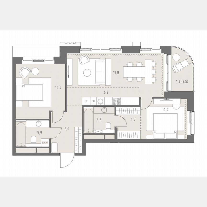 3-к. квартира, 79 м², 11/19 эт.