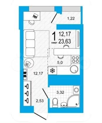 Квартира-студия, 23,6 м², 17/22 эт.