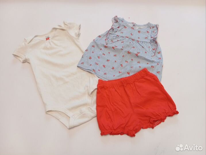 Летний комплект carters боди шорты блузка 86