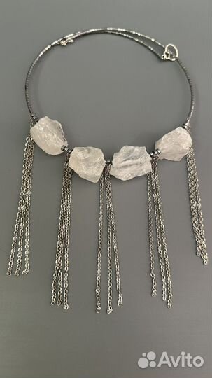 Колье бижутерия с массивным кварцем и гематитом