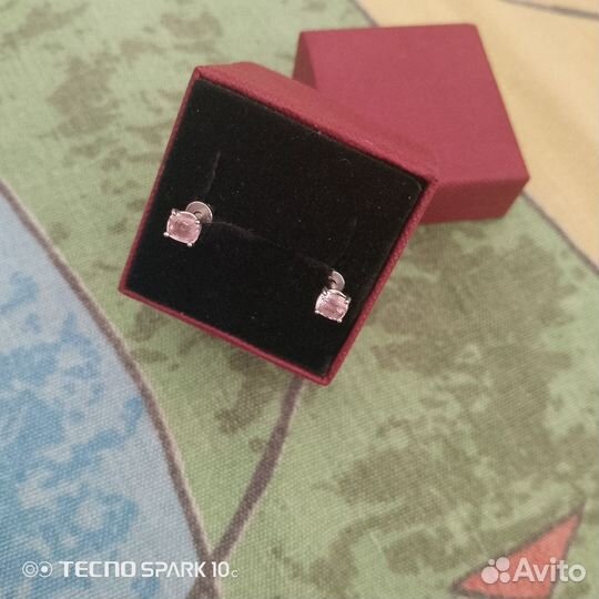 Серебряные серьги с природной розовой Шпинелью