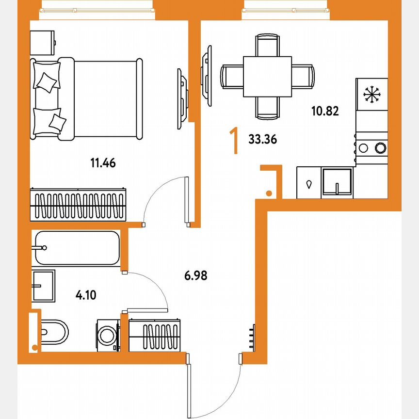 1-к. квартира, 33,4 м², 11/23 эт.