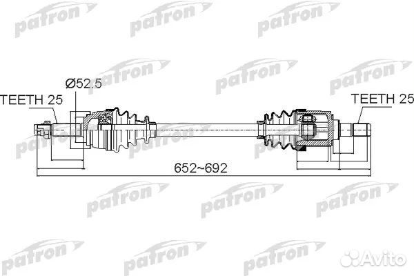 Patron PDS0503 Полуось передний мост слева 25X652X