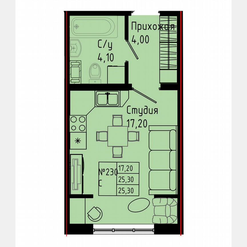 Квартира-студия, 25,3 м², 8/8 эт.