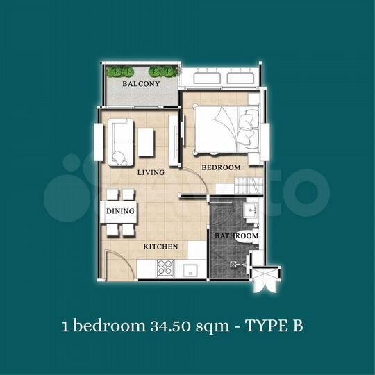 Квартира-студия, 34 м² (Таиланд)