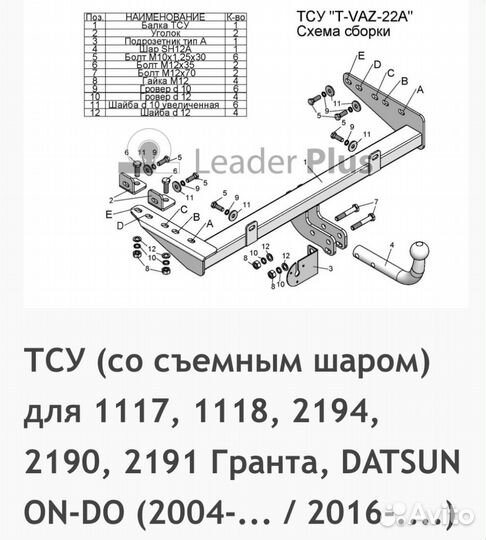Фаркоп для Лада Гранта, Лада Калина