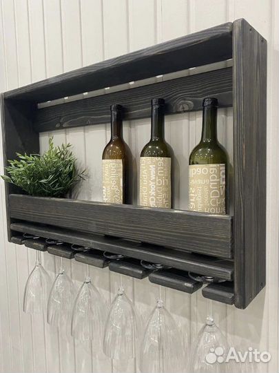Полка настенная для вина и бокалов